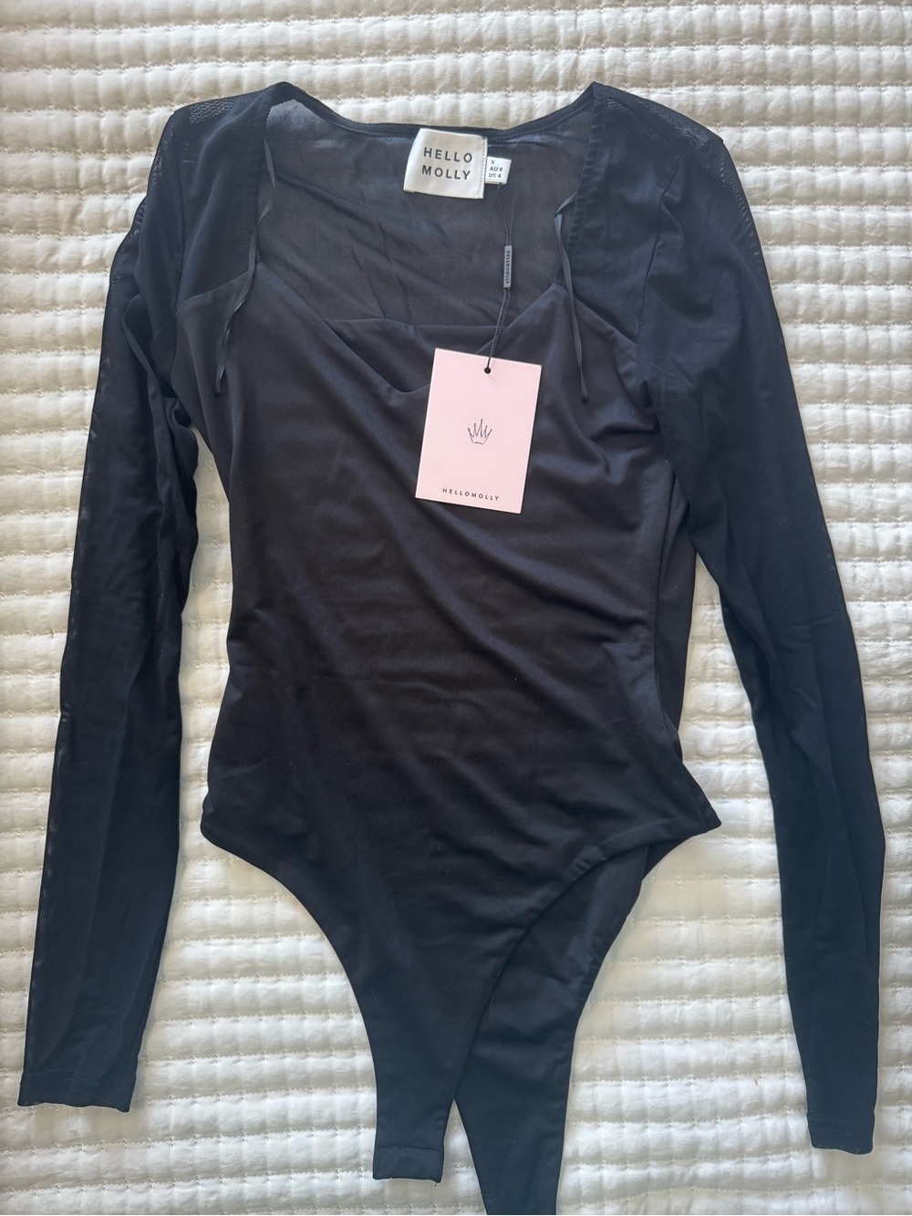 Hello Molly Black Long Sleeve Scoop Neck Bodysuit